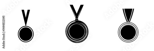 Silhouette pictogram set of various medal designs for awards and achievements in sports and competitions