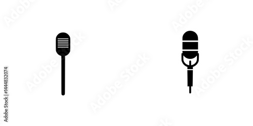 Silhouette pictograms of microphone icons for musical and audio-related designs in various styles