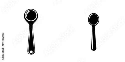 Silhouette pictogram set featuring isolated vector icons of measuring spoons in two sizes for culinary applications in design