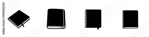 Various silhouette pictograms of notebooks and journals in a vector style suitable for design projects