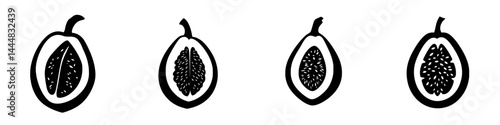 Set of isolated silhouette pictograms representing various fruit seeds in a clear and simplistic design