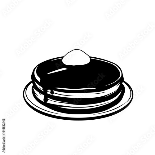 Delicious stack of pancakes with syrup and butter served on a plate for breakfast