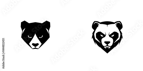 Unique silhouette pictograms representing bear heads in contrasting black and white designs, showcasing varied expressions and styles