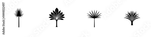 Silhouette pictograms of various tree and plant designs suitable for eco-friendly projects and nature-themed designs