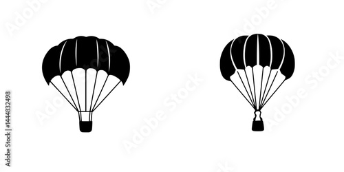 Silhouettes of parachutes and jumpers for outdoor adventure activities and skydiving sports in various settings