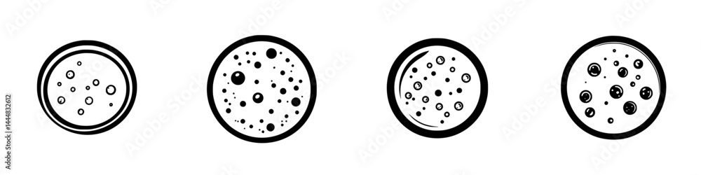 Set of four silhouette pictograms representing various circular shapes with dots, ideal for graphic design applications Set of four silhouette pictograms representing various circular shapes with dots, ideal for graphic design applications