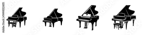 Collection of grand piano silhouettes in various styles showcasing elegance and musical artistry