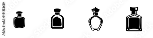 Stylized silhouette pictograms of various perfume bottles for design and illustration purposes