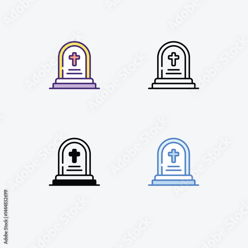 Cemetery  icons set in different style vector stock illustration