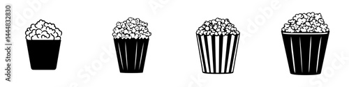 Variety of popcorn silhouettes illustrating different serving styles for snacks and movie enjoyment