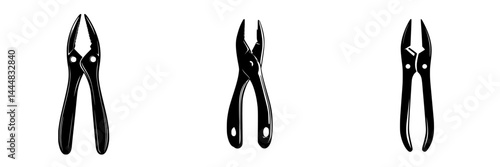 Silhouette pictogram set of different types of pliers in isolated vector design for use in various applications