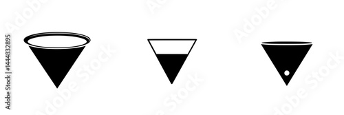 Black silhouette pictograms of various funnel shapes representing different functions and designs in a minimalistic style