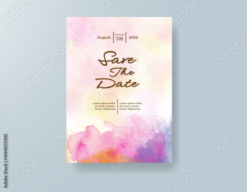 Wedding invitation with abstract splash watercolor