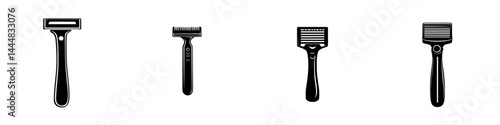 Various silhouettes of razors and shavers in a clean, isolated vector design suitable for diverse applications