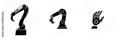 Silhouette pictogram icons of robotic arms and hands for technology and automation concepts
