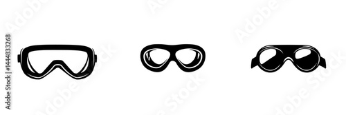 Silhouette pictograms of diving masks representing underwater activities and safety gear for aquatic adventures