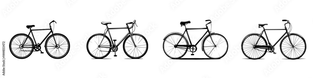 Collection of bicycle silhouettes showcasing various styles and designs for artistic and illustrative purposes Collection of bicycle silhouettes showcasing various styles and designs for artistic and illustrative purposes