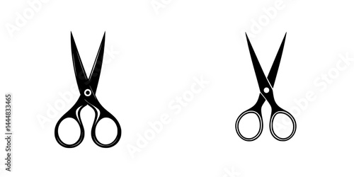 Silhouette pictogram icons of scissors depicted in a minimalistic vector style, useful for design and educational purposes