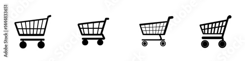 Shopping cart silhouette pictograms featuring various styles in a clean, minimalistic design