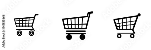 Collection of three unique shopping cart silhouettes representing various styles in a simple and clear design