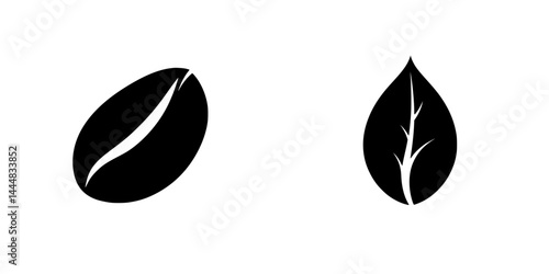 Silhouette pictogram set featuring coffee bean and leaf icons for nature and beverage themes