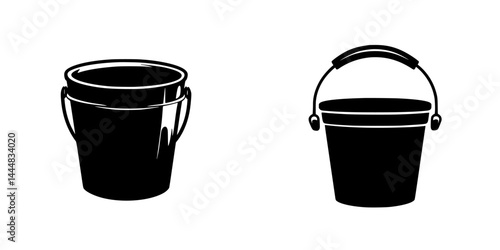 Silhouette pictograms of black buckets with simple designs suitable for various applications
