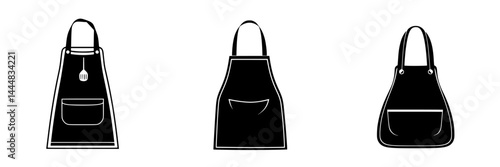 Silhouette pictograms of different types of aprons designed for various cooking and baking activities