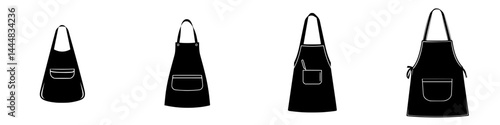 Silhouette pictogram of various apron designs representing culinary activities in kitchen settings