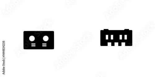 Silhouette pictograms of cassette tape and equalizer depicting music-related themes and nostalgia
