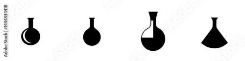 Collection of silhouette pictograms representing various laboratory glassware commonly used in scientific research and experiments