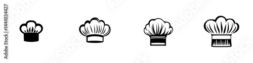 Various silhouettes of chef hats displayed in a simplistic style showcasing culinary profession symbols