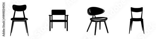 Collection of silhouette pictograms showcasing various chair designs in a modern minimalist style for creative projects