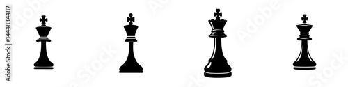 Silhouette pictograms showcasing various styles of a king chess piece in a minimalistic design