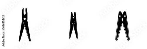 Silhouette pictogram icons set featuring various types of clothespins representing everyday household items and activities