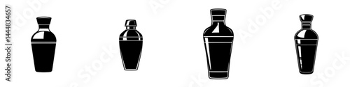Silhouette pictogram of various cocktail shakers in black style isolated on white background for design purposes