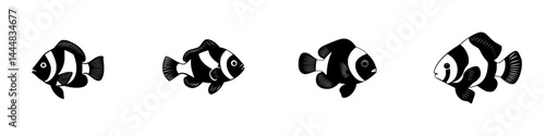 Various designs of fish silhouettes displayed as a pictogram collection for graphic and educational purposes