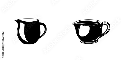 Silhouette pictograms featuring various styles of creamer pitchers suitable for graphic designs and illustrations
