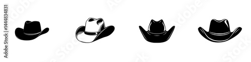 Stylized silhouette pictograms representing different types of cowboy hats in a seamless vector illustration design suitable for various uses