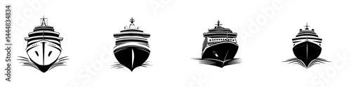 Silhouette pictogram set showcasing various types of ships in distinct designs and styles against a plain background