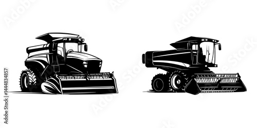 Silhouette pictograms showcasing agricultural machinery in various operational positions during harvest season