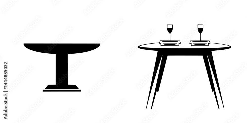 Silhouette pictograms of dining tables designed for restaurant and home settings Silhouette pictograms of dining tables designed for restaurant and home settings