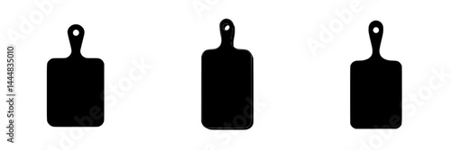Silhouette pictograms of three distinct cutting boards for kitchen use in various culinary settings