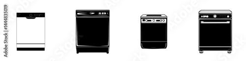 Collection of silhouette pictograms representing various kitchen appliances for efficient household tasks