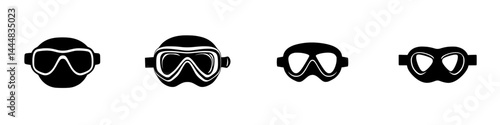 Collection of silhouette pictograms featuring various styles of diving masks for water sports activities