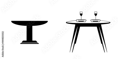 Silhouette pictograms of dining tables designed for restaurant and home settings