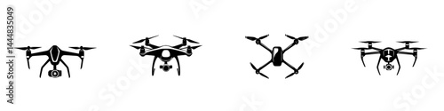 Different styles of drone silhouettes in vector format showcasing modern technology and aerial photography capabilities