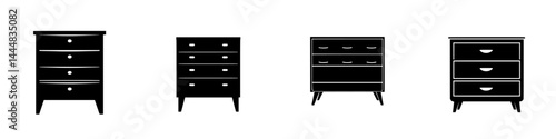 Collection of silhouette pictograms showcasing different styles of dressers for interior design concepts