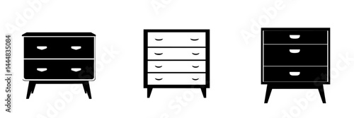 Silhouette pictogram icons of various styles of dressers for interior design concepts and furniture collections