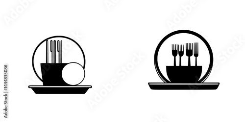 Silhouette pictograms of dining utensils and tableware for restaurant or culinary design