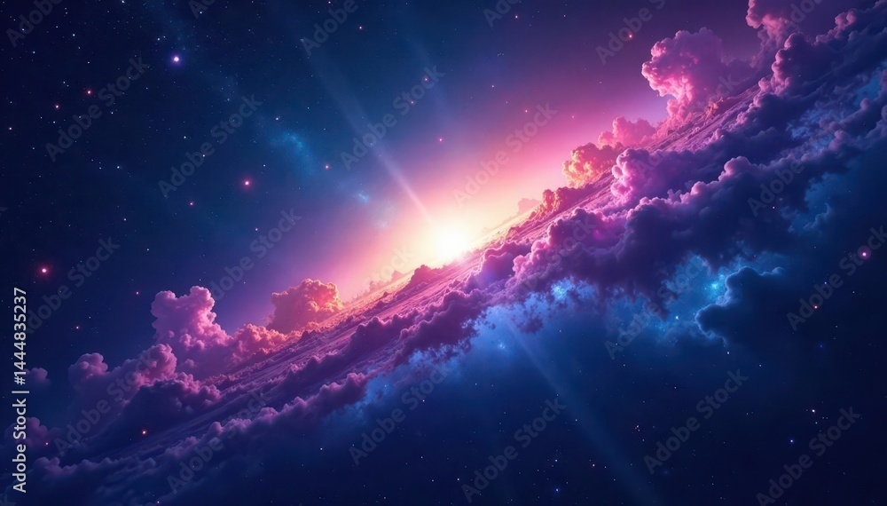 Fototapeta premium Vast cosmic panorama, vibrant nebulae, deep blue space, nebula, beauty, astronomy